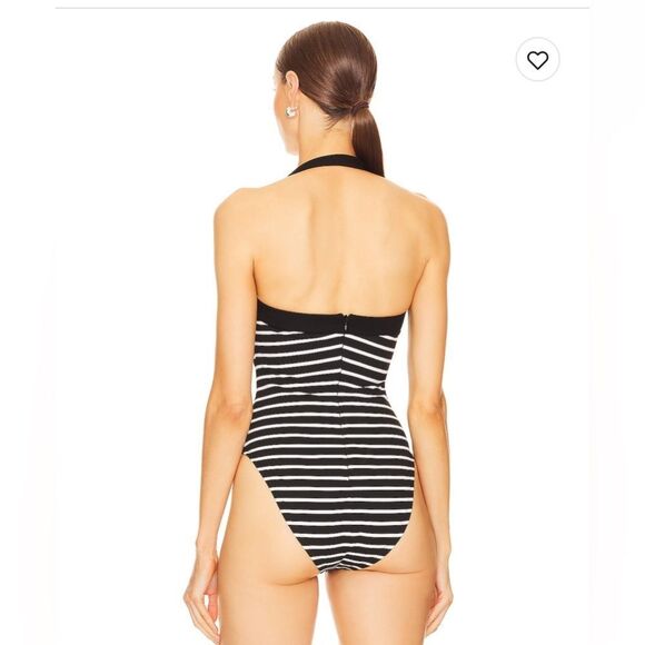 Nicholas Black and White Striped Bodysuit Sz M Like New - Picture 3 of 11